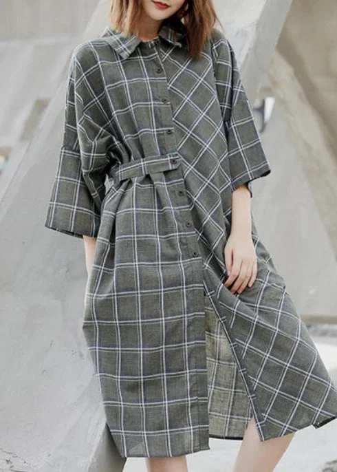 Women Spring Casual Plaid Cardigan Shirt Dress Casual Button Shirt