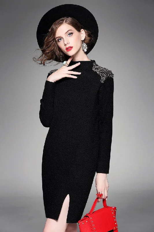 Sweater Dress W/ Beads Detail Winter Knit Dress