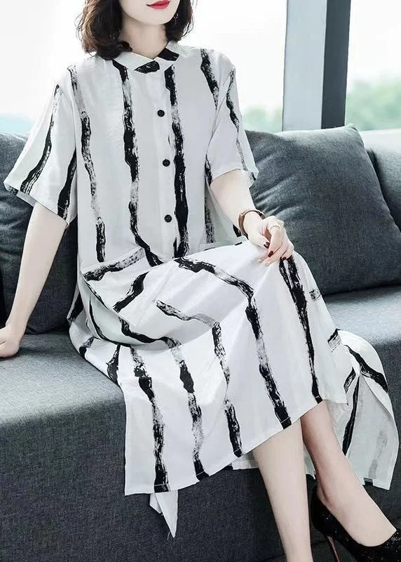 White Pockets Patchwork Cotton Shirts Dresses O Neck Short Sleeve Shirt Dress Combo