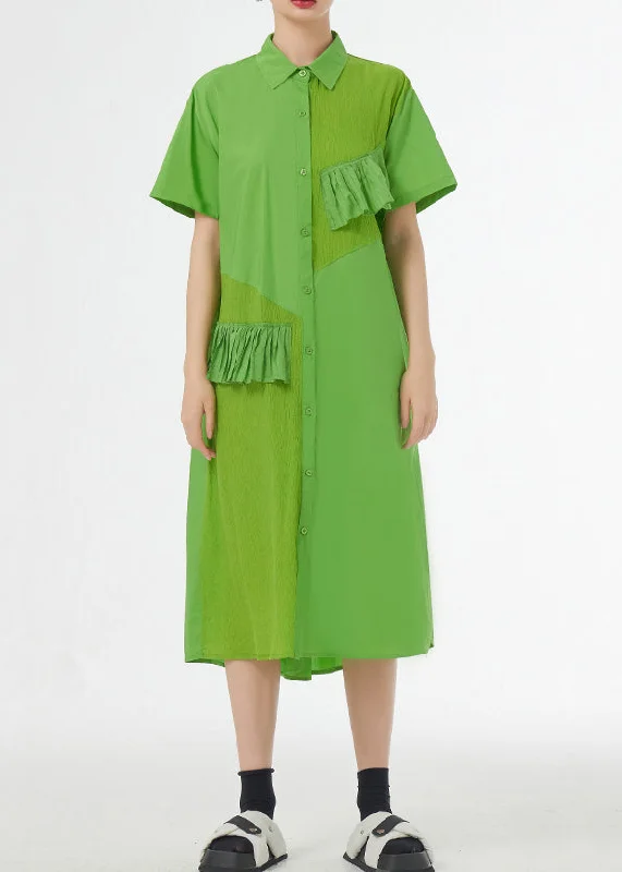 Chic Grass Green Ruffled Button Patchwork Cotton Shirts Dress Summer Shirt Dress Fashion Chic Grass Green Ruffled Button Patchwork Cotton Shirts Dress Summer Shirt Dress Fashion