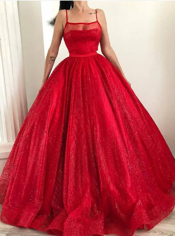 Spaghetti-straps Square Sparkly Red Tulle Ball Gown Long Prom Dresses PO258 Fluffy Tulle Dress Spaghetti-straps Square Sparkly Red Tulle Ball Gown Long Prom Dresses PO258 Fluffy Tulle Dress