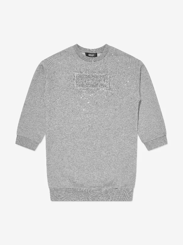 Versace Girls Diamante Logo Sweater Dress in Grey Cozy Sweater Dress