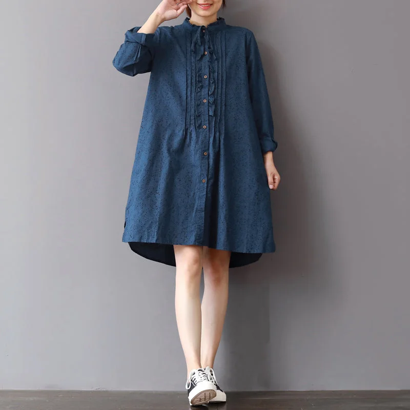 fashion blue linen shift dresses Loose fitting traveling shirt dress 2018 ruffles collar cotton clothing Shirt Dress Trend fashion blue linen shift dresses Loose fitting traveling shirt dress 2018 ruffles collar cotton clothing Shirt Dress Trend