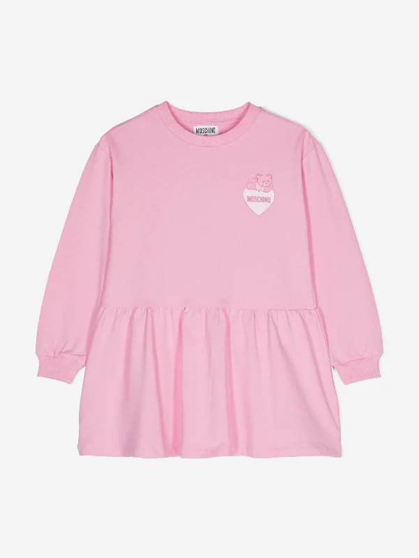 Moschino Girls Teddy Bear Logo Sweater Dress in Pink Elegant Sweater Dress