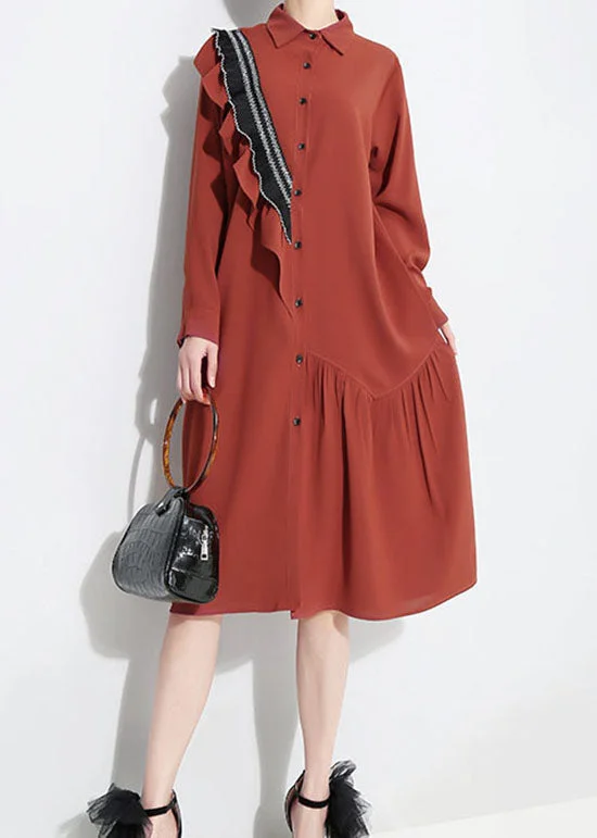 Fashion Red Peter Pan Collar Asymmetrical Ruffled shirt Dress Spring Bohemian Shirt Dress Fashion Red Peter Pan Collar Asymmetrical Ruffled shirt Dress Spring Bohemian Shirt Dress