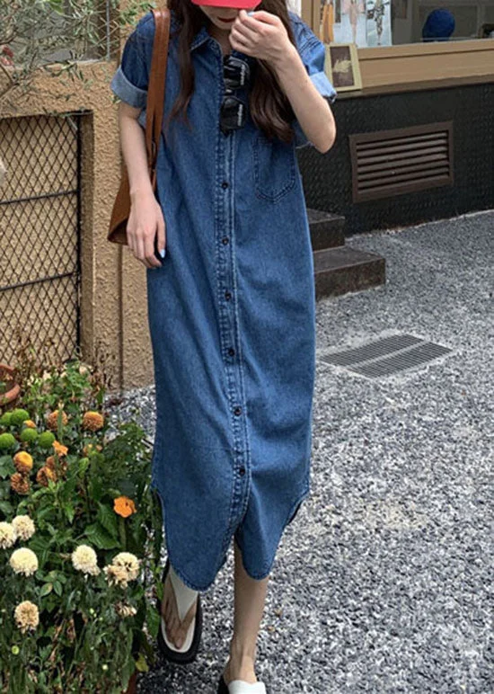 Stylish Blue Peter Pan Collar Patchwork Denim Shirts Dresses Fall Modern Button Shirt Stylish Blue Peter Pan Collar Patchwork Denim Shirts Dresses Fall Modern Button Shirt