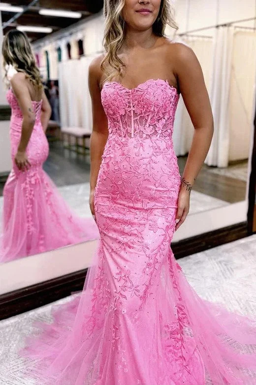 Mermaid Sweetheart Lace Appliques Tulle Prom Dress Tulle Dress Sparkle