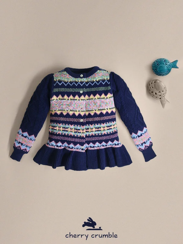 Cherry Crumble Girls Multicolour Regular Length Full Sleeves Intarsia and Cabel Knit Peplum Girls Sweater Sweater Dress Style