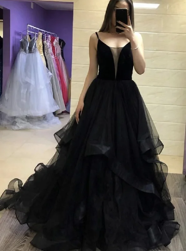 Black Tulle Long Prom Dresses, Black Evening Dress With Ruffles PO376 Tulle Dress Fluffy Black Tulle Long Prom Dresses, Black Evening Dress With Ruffles PO376 Tulle Dress Fluffy