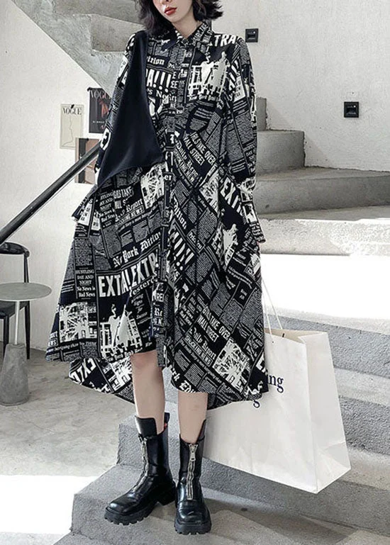 Streetwear Black low high design print Patchwork Satin shirt Dress Spring Button Detail Shirt Streetwear Black low high design print Patchwork Satin shirt Dress Spring Button Detail Shirt
