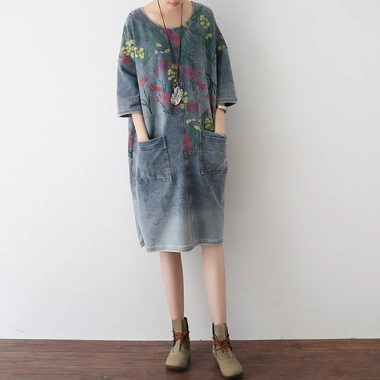 2024 Autumn Oversize Denim Dresses Blooming Flowers Casual Denim Shirts Casual Fit Shirt 2024 Autumn Oversize Denim Dresses Blooming Flowers Casual Denim Shirts Casual Fit Shirt