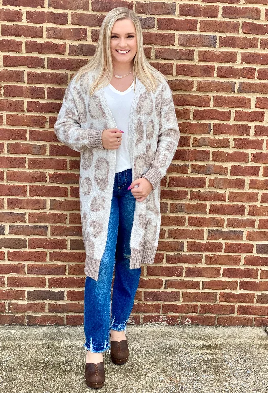 Cozy up leopard sweater Cardigan Long Knit Sweater Dress