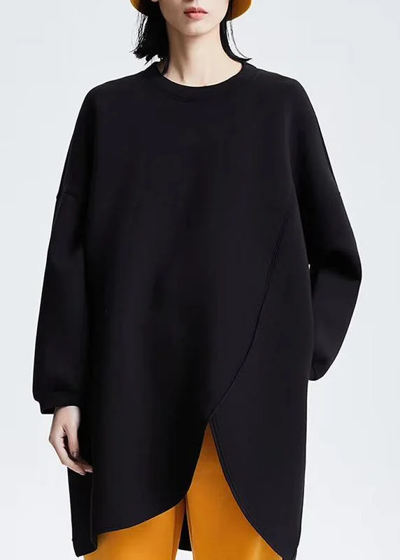 DIY Black cotton Blouse Asymmetrical design Dresses Loose shirts Basic Shirt Dress