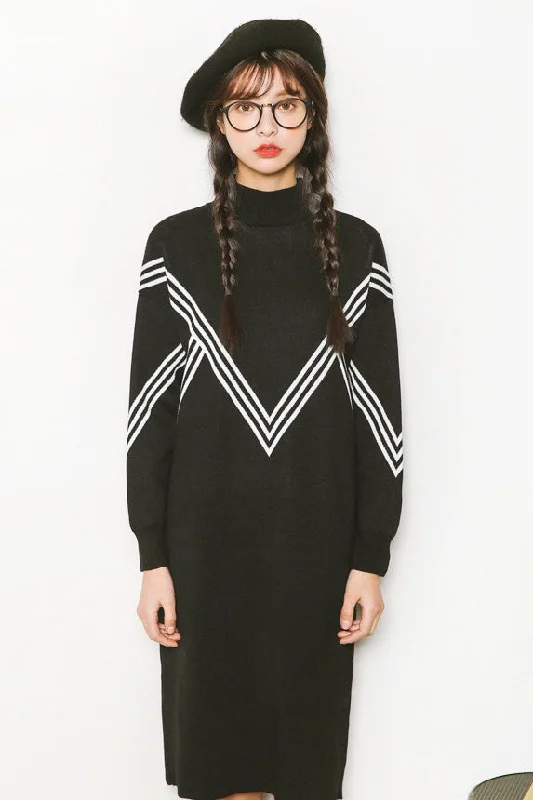 V Design Oversized Sweater Dress Slim Fit Sweater Dress