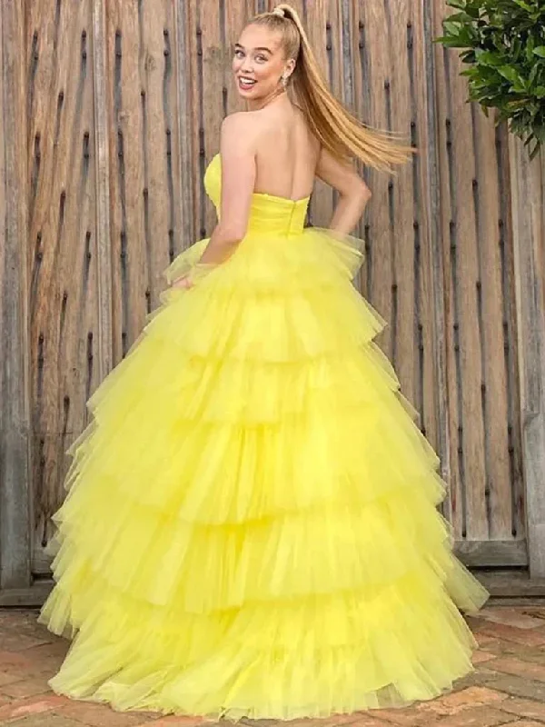 Yellow Sweetheart Layered Long Tulle Prom Dress Tulle Dress Modern