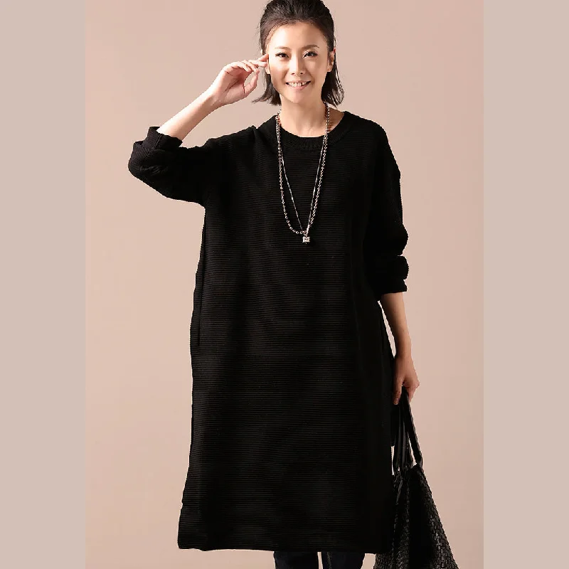 Comfy Sweater outfits Women side open black DIY knitted tops o neck Fashion Sweater Dress Comfy Sweater outfits Women side open black DIY knitted tops o neck Fashion Sweater Dress