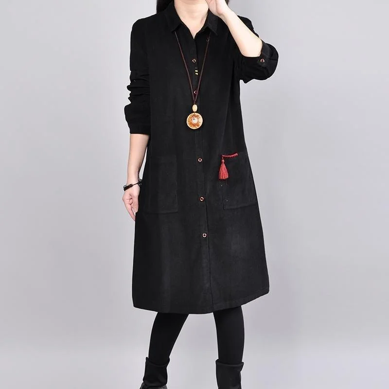 fine black cotton tops plussize cotton cotton t shirt New lapel collar big pockets cotton clothing tops Formal Shirt Dress fine black cotton tops plussize cotton cotton t shirt New lapel collar big pockets cotton clothing tops Formal Shirt Dress