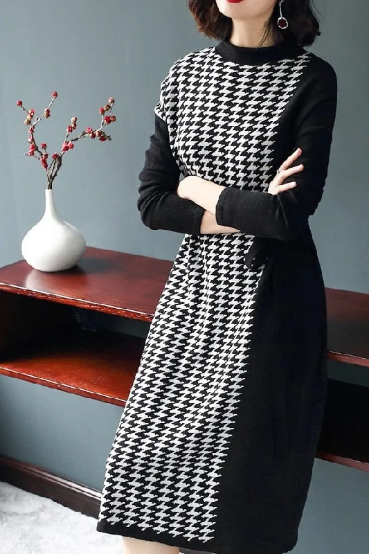 Houndstooth Sweater Dress Soft Sweater Dress