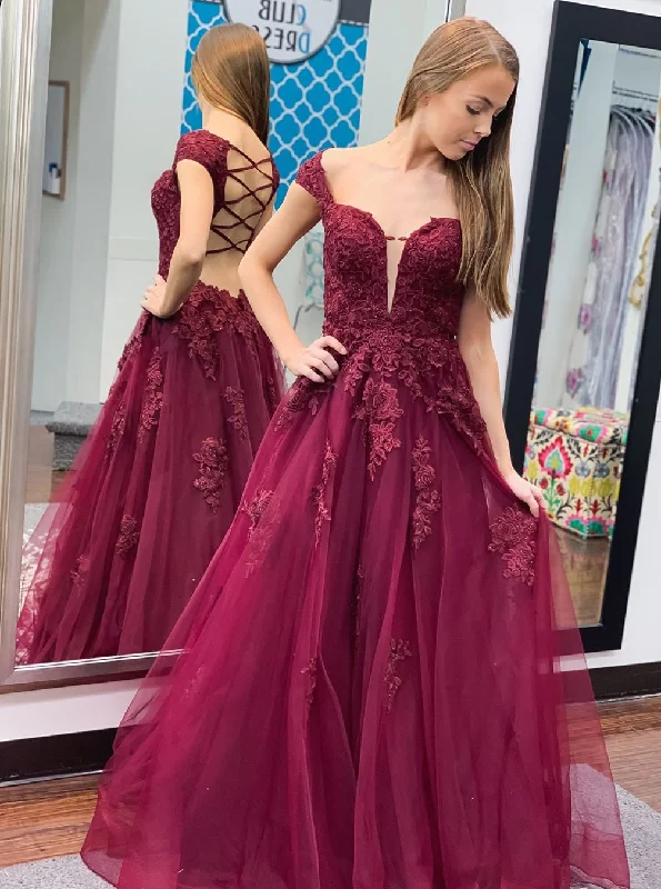 Off Shoulder V-neck Tulle Appliques Long Backless Prom Dresses PO298 Tulle Dress Dazzle Off Shoulder V-neck Tulle Appliques Long Backless Prom Dresses PO298 Tulle Dress Dazzle