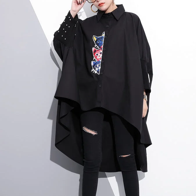 boutique black embroidery cotton tops oversized traveling clothing vintage low high batwing sleeve cotton t shirt Vintage Shirt Dress boutique black embroidery cotton tops oversized traveling clothing vintage low high batwing sleeve cotton t shirt Vintage Shirt Dress