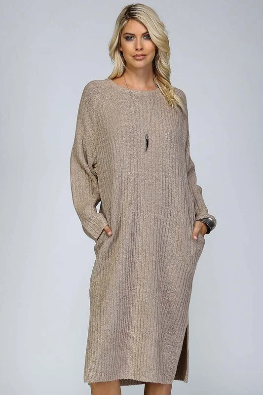 Chunky Ribbed Sweater Dress Knit Sweater Gown