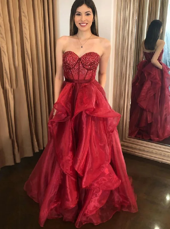 Beading Sweetheart Tulle Long Prom Dresses Burgundy Formal Dress PO296 Pretty Tulle Dress Beading Sweetheart Tulle Long Prom Dresses Burgundy Formal Dress PO296 Pretty Tulle Dress