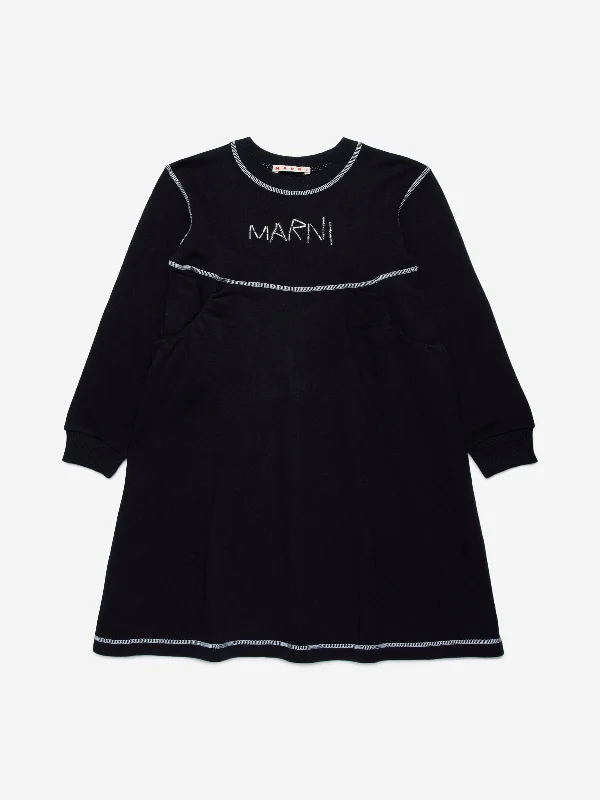 MARNI Girls Sweater Dress in Black Sleek Sweater Dress