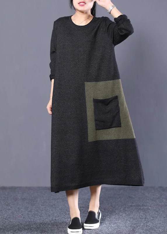 Simple cotton clothes Women Organic Loose Round Neck Long Knit Sweater Chocolate and Black Dress Long Sleeve Knit Dress Simple cotton clothes Women Organic Loose Round Neck Long Knit Sweater Chocolate and Black Dress Long Sleeve Knit Dress