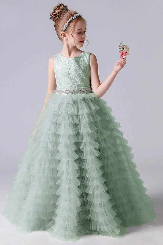 A-Line Sleeveless Tulle Layers Princess Flower Girl Gown With Belt Tulle Dress Perfect A-Line Sleeveless Tulle Layers Princess Flower Girl Gown With Belt Tulle Dress Perfect