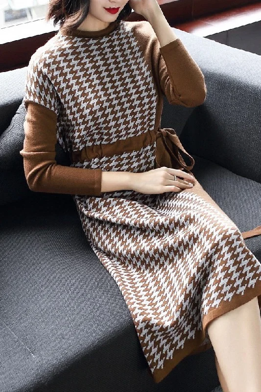Houndstooth Sweater Dress Knit Sweater Dress