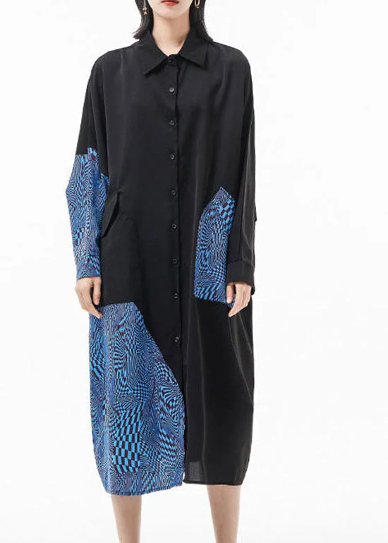Fashion blue Peter Pan Collar Batwing Sleeve Patchwork Silk shirt Dresses Basic Shirt Dress Fashion blue Peter Pan Collar Batwing Sleeve Patchwork Silk shirt Dresses Basic Shirt Dress