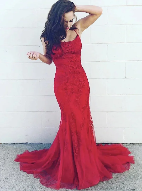 Mermaid Lace Long Prom Dress Burgundy Tulle Evening Dress PO362 Tulle Dress Charm