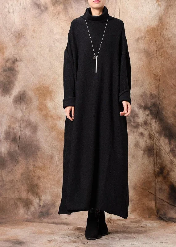 Comfy high neck Sweater dresses Classy black baggy knitwear fall Sweater Dress Style Comfy high neck Sweater dresses Classy black baggy knitwear fall Sweater Dress Style
