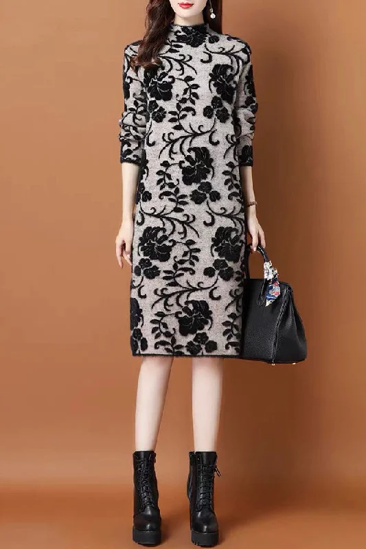 Trendy Print Sweater Dress Oversized Sweater Dress