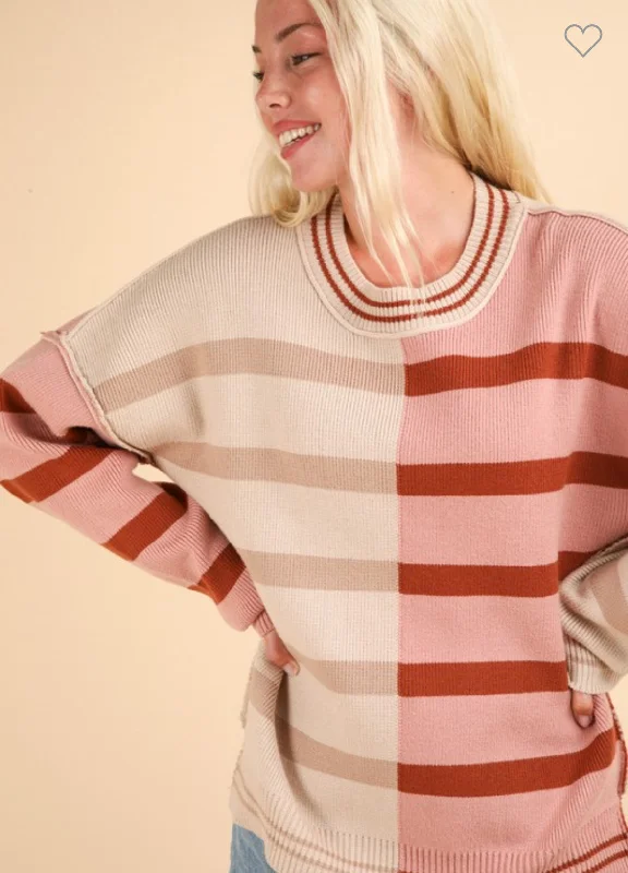 Cozy Stripe Sweater Sweater Dress with Pockets
