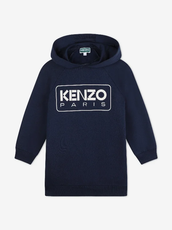 KENZO Girls Hooded Sweater Dress in Navy Knitted Sweater Dress