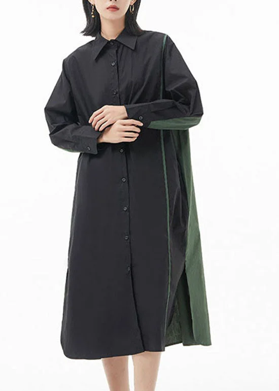 Fashion Black Green Peter Pan Collar button side open Patchwork shirt Dress Spring Short Sleeve Shirt Dress Fashion Black Green Peter Pan Collar button side open Patchwork shirt Dress Spring Short Sleeve Shirt Dress
