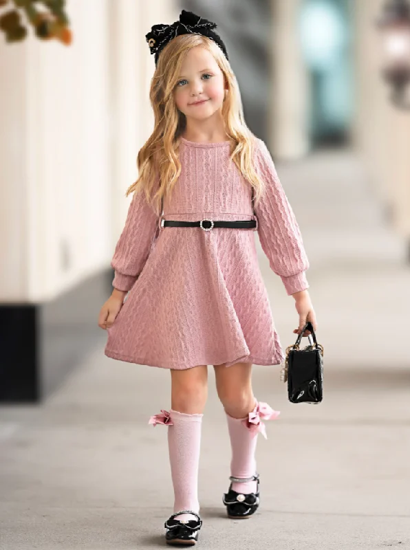 Blush Elegance Belt and Sweater Dress Ribbed Knit Sweater