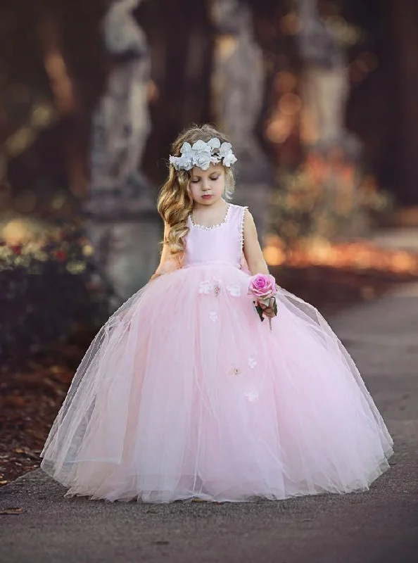 Princess Light Pink Ball Gown Tulle Flower Girl Dress OF124 Tulle Dress Style