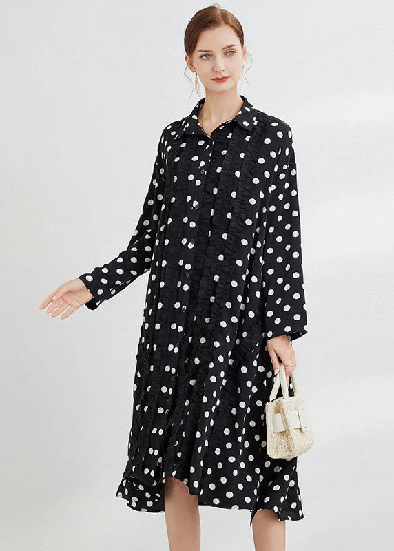 Bohemian Black Dot Peter Pan Collar Print shirts Dresses Spring Sexy Shirt Gown