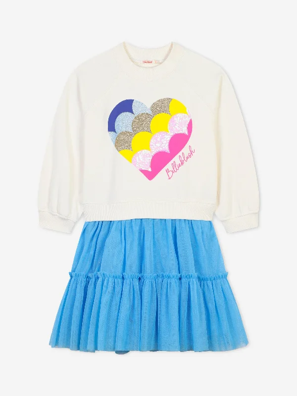 Billieblush Girls Heart Sweater Dress in Ivory Fall Knit Sweater