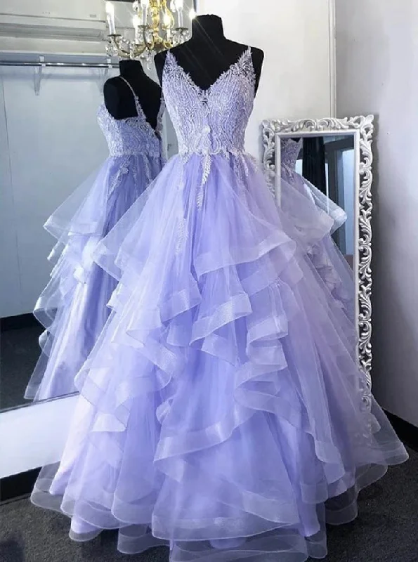 Princess Lilac Tulle Long Prom Gown Lace Appliques Formal Dress PO375 Tulle Dress Sparkly Princess Lilac Tulle Long Prom Gown Lace Appliques Formal Dress PO375 Tulle Dress Sparkly