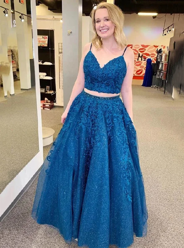 Sparkle Tulle Appliques Two Piece Royal Blue Prom Formal Dresses PO309 Tulle Dress Color Sparkle Tulle Appliques Two Piece Royal Blue Prom Formal Dresses PO309 Tulle Dress Color