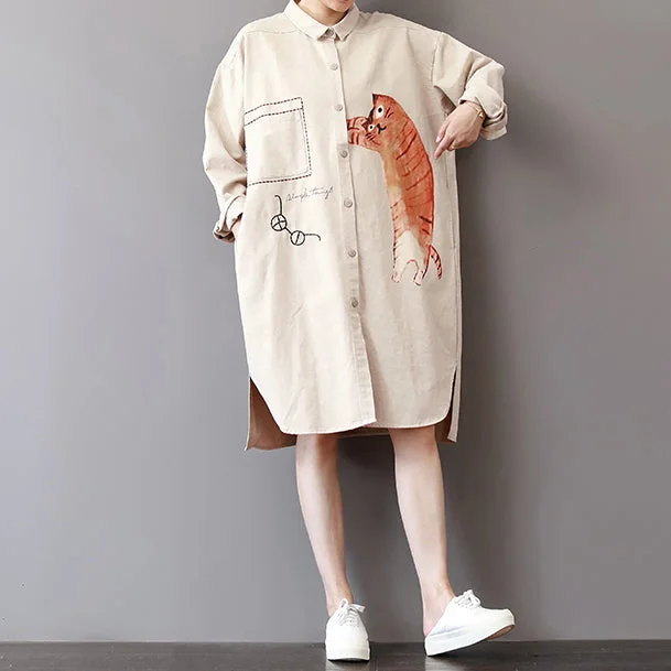 boutique light khaki cotton shift dress Loose fitting holiday dresses fine side open shirt dress Printed Shirt Dress boutique light khaki cotton shift dress Loose fitting holiday dresses fine side open shirt dress Printed Shirt Dress