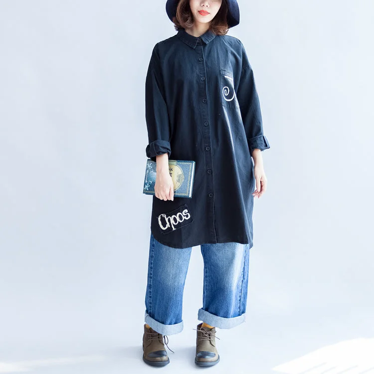 Days with rose black oversized cotton shirt dresses long cotton shift dress casual clothing Shirt Dress Party Days with rose black oversized cotton shirt dresses long cotton shift dress casual clothing Shirt Dress Party