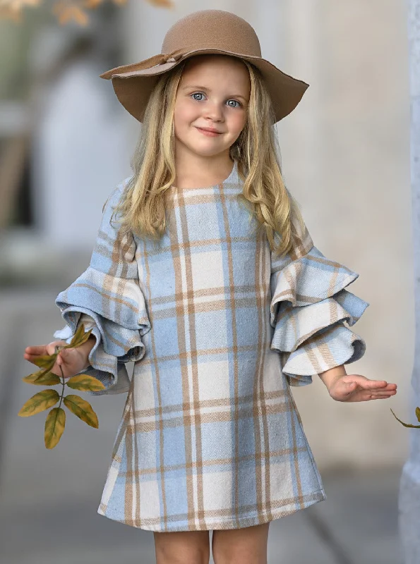 Adorable Plaid Tiered Sleeve Sweater Dress Stretch Sweater Dress