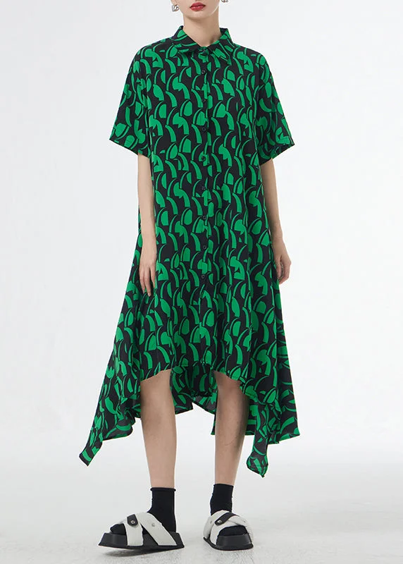 Green Print Button Patchwork Silk Cotton Shirts Dresses Peter Pan Collar Short Sleeve Floral Shirt Dress Green Print Button Patchwork Silk Cotton Shirts Dresses Peter Pan Collar Short Sleeve Floral Shirt Dress