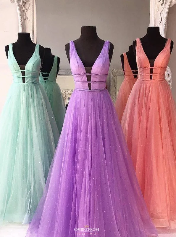 New Deep V-Neck Solid Tulle A-line Long Prom Dress With Beading OP547 Tulle Dress Sparkling New Deep V-Neck Solid Tulle A-line Long Prom Dress With Beading OP547 Tulle Dress Sparkling