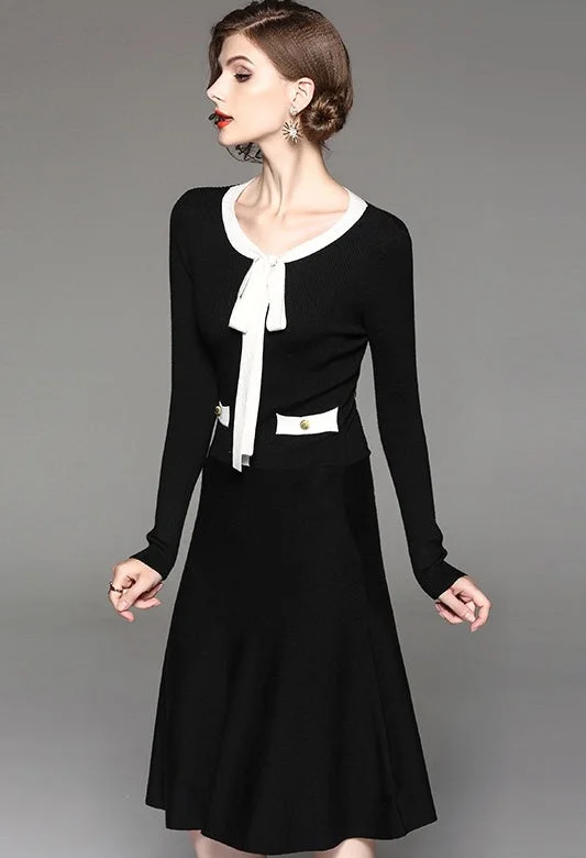 Bow Tie Black Sweater Dress Bodycon Sweater Dress