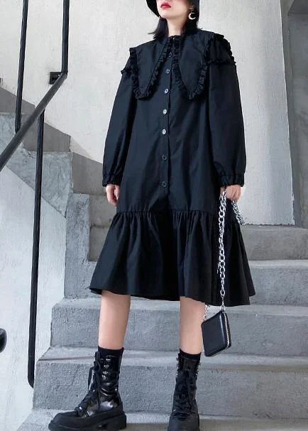Organic black cotton clothes shirt Art ruffles Dress Shirt Dress Outfit